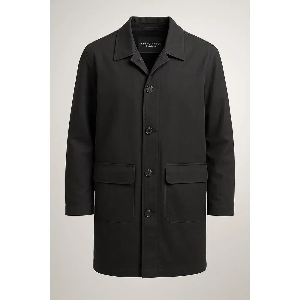 KENNETH COLE NEW YORK MENS BLACK RAIN OVERCOAT SIZE L
